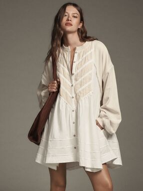 Anthropologie Long-Sleeve Button-Front Twofer Mini Dress